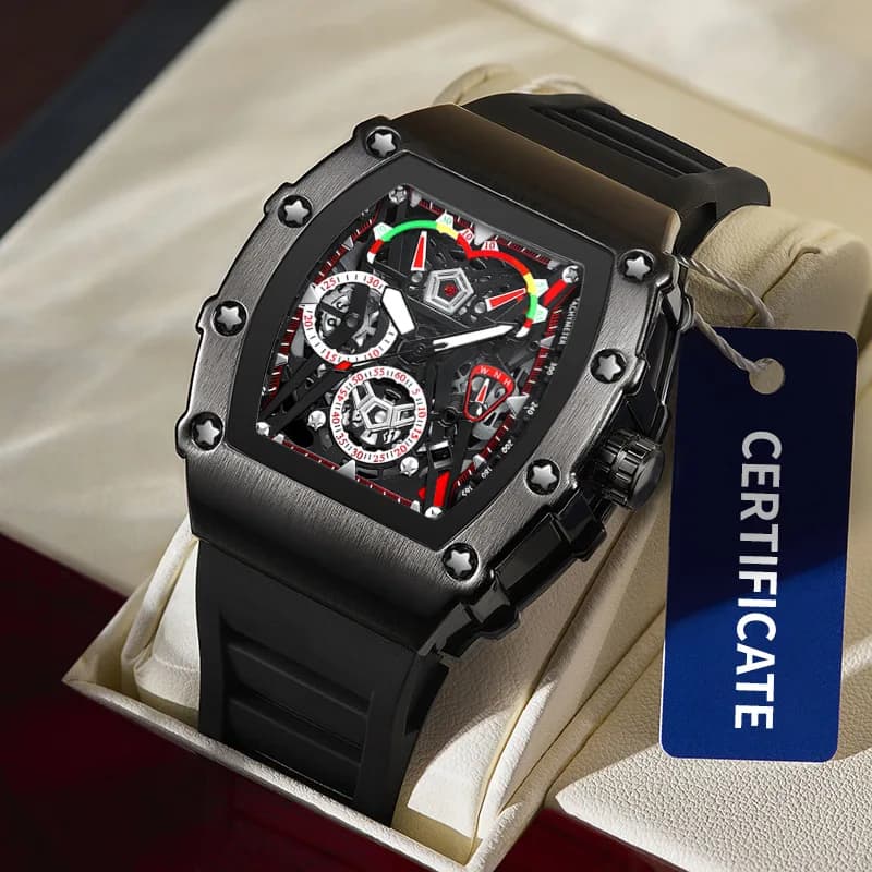 Montre homme UTHAI CQ309 étanche avec éclairage nocturne - Cadran vin et calendrier, bracelet silicone