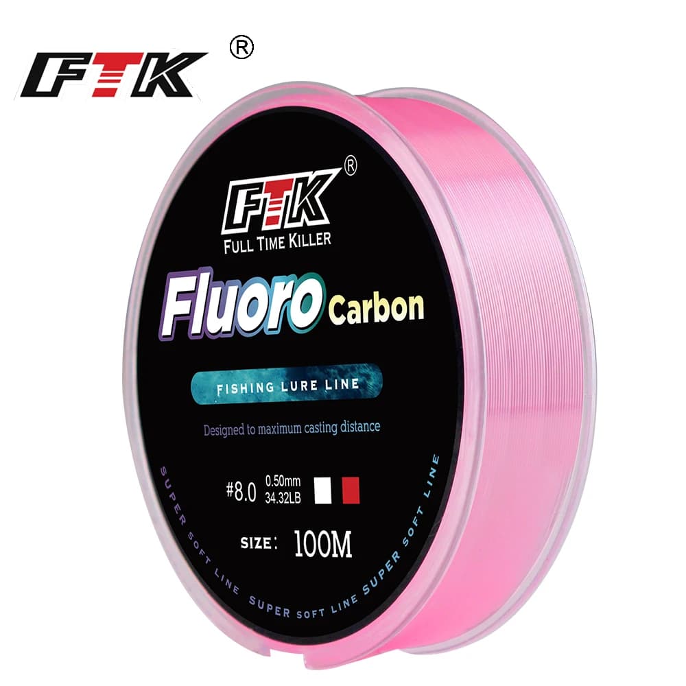 Ligne de pêche fluorocarbone FTK 100m 4.13-34.32LB super souple, rose, pour leurres et pêche à la mouche