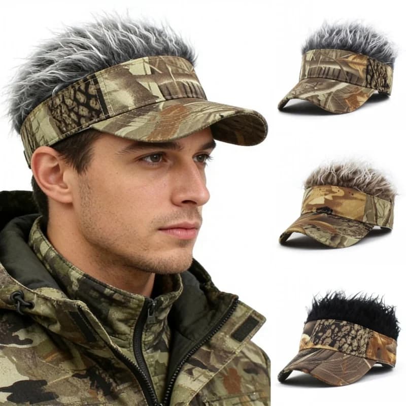 Casquette camouflage armée verte jungle visière perruque cheveux courts synthétiques baseball pêche