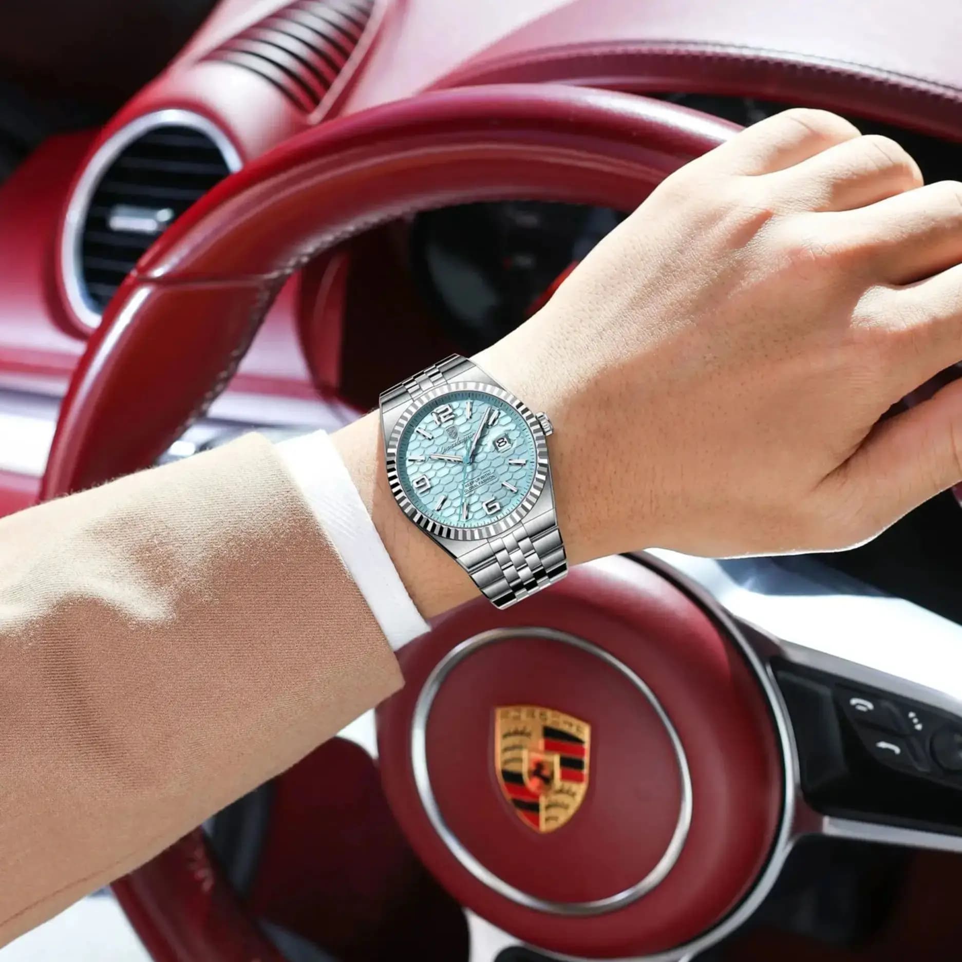 Montre homme luxe POEDAGAR étanche lumineuse avec date boîtier acier inoxydable quartz cadeau élégant