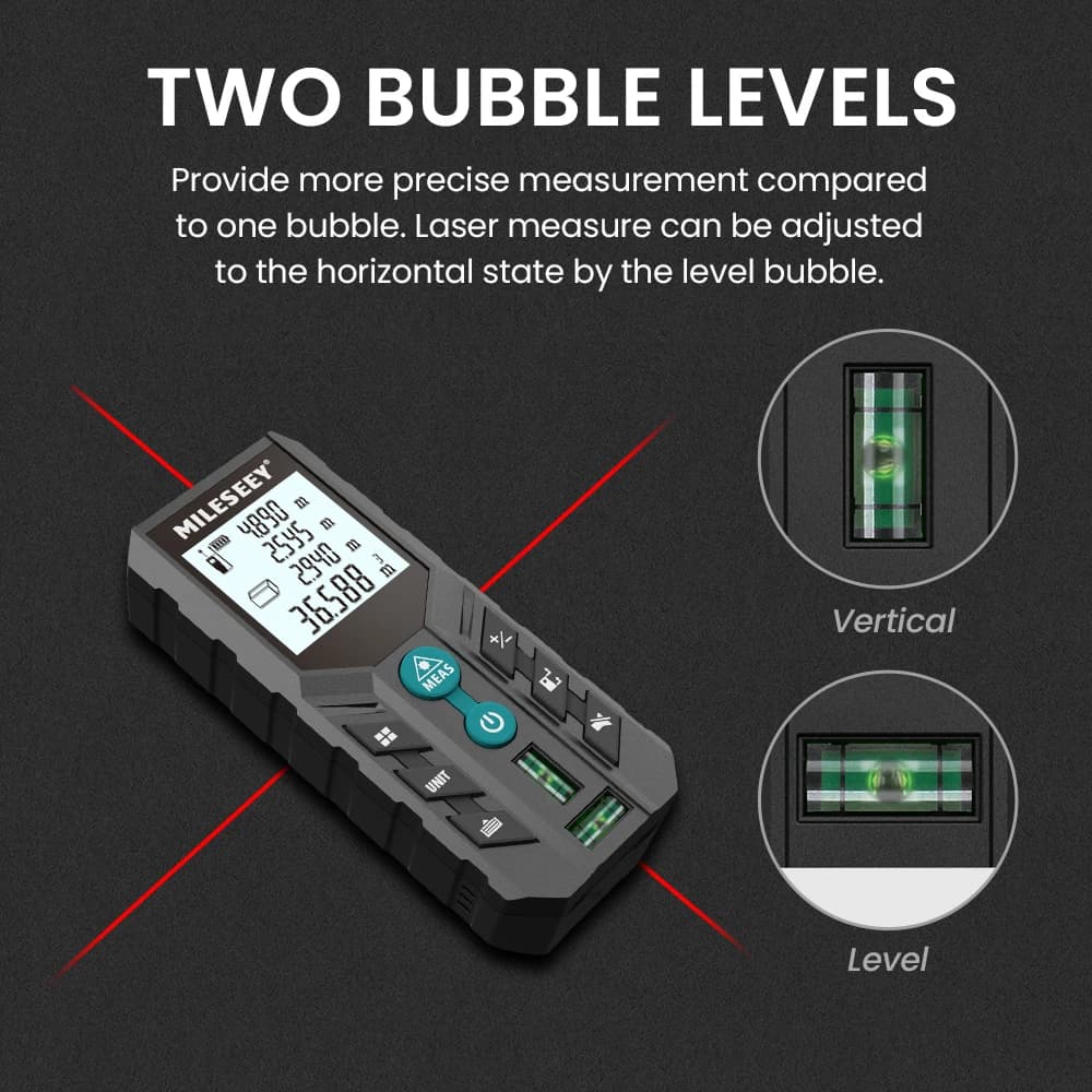 Télémètre laser Mileseey D2 40M à 120M - Double niveau à bulle pour pêche précise