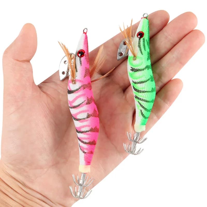 Lot de 5 leurres durs luminescents crevette calmar pêche en mer appât wobbleur avec yeux 3D