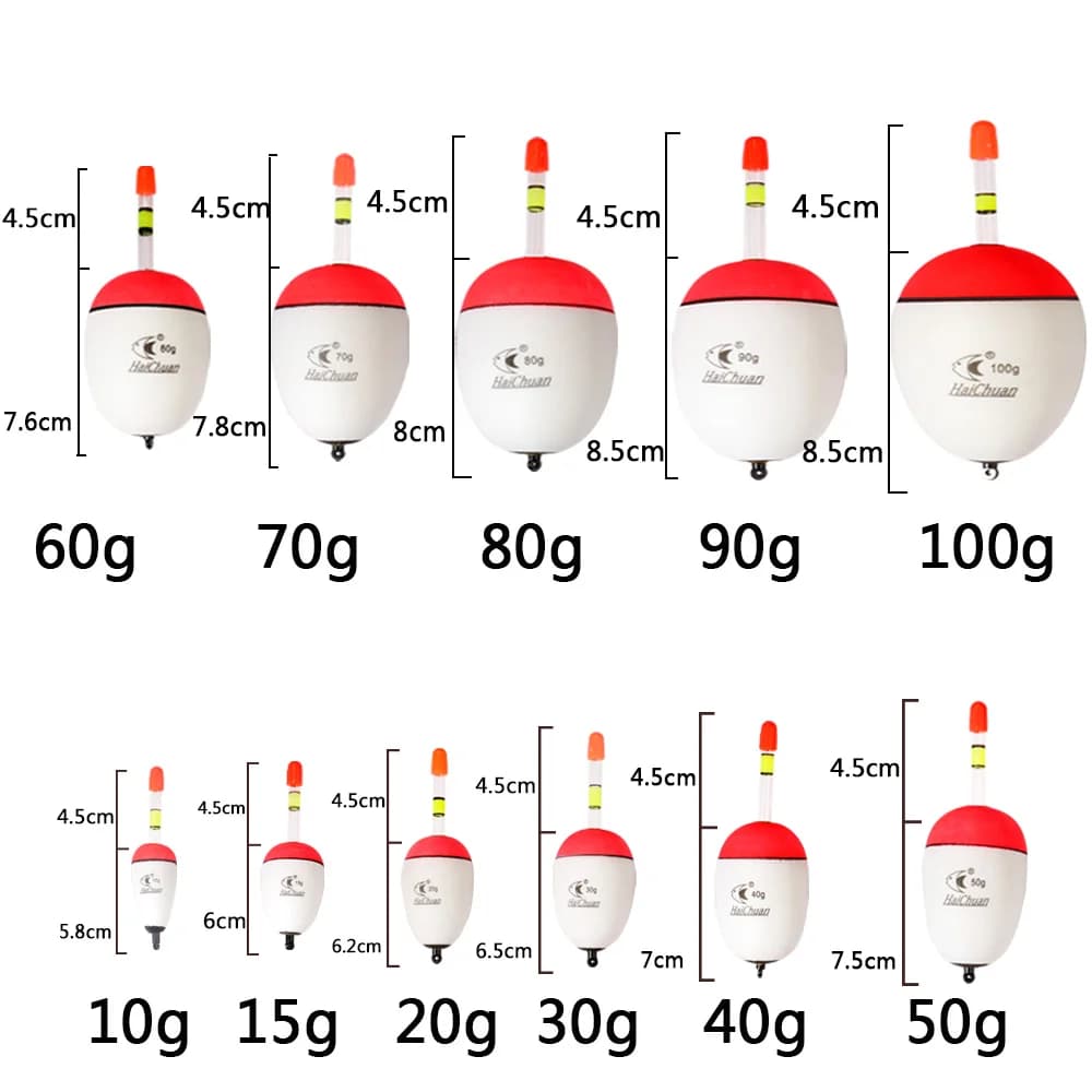 Flotteur EVA vertical force portante 10g à 100g - flotteur mousse lumineux pour pêche nocturne