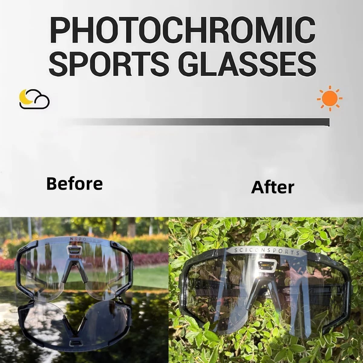 Lunettes photochromiques pêche - Verres adaptatifs UV400 pour pêche en VTT et randonnée