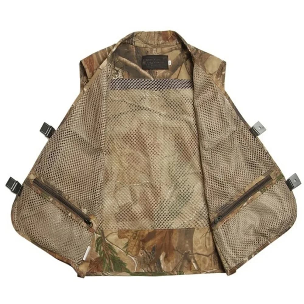 Veste estivale homme décontractée en mesh vert camouflage à multiples poches pour photographes