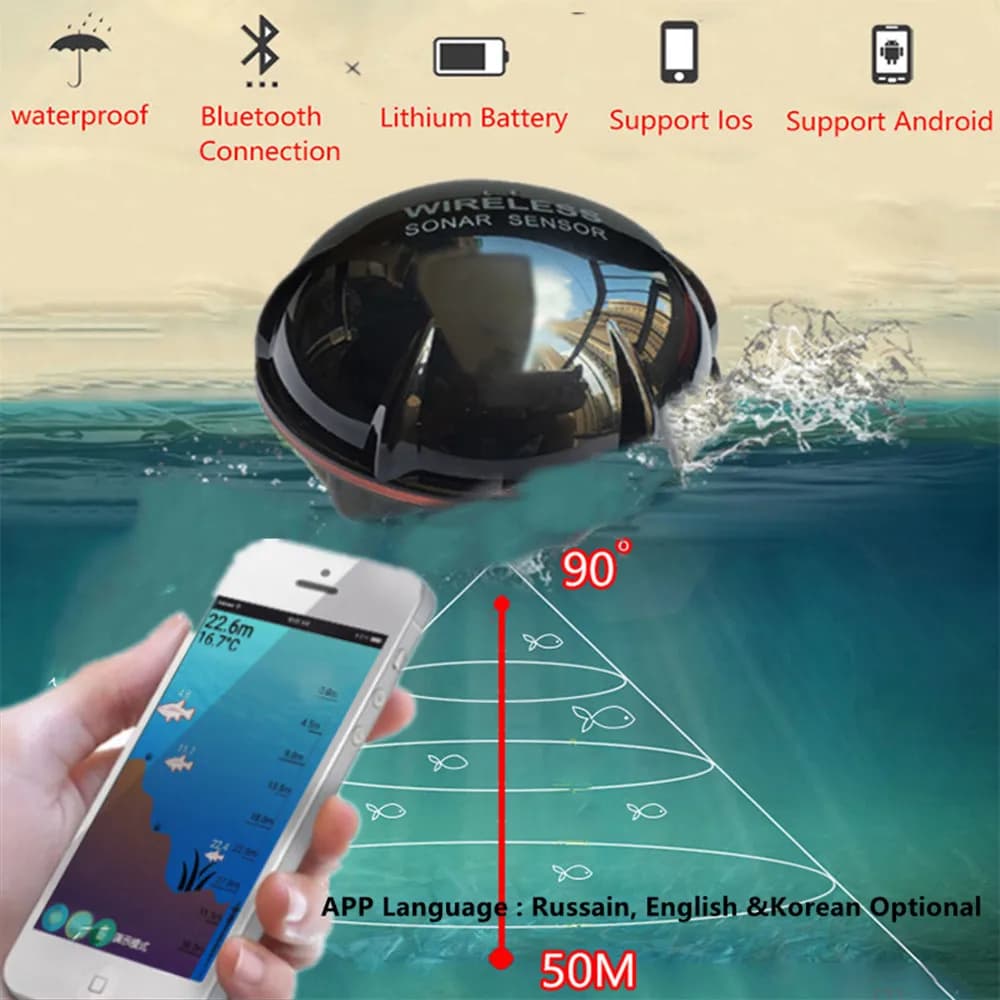 Sonar pêche PUPOPAN 100m compatible smartphone Android iOS : finder intelligent Bluetooth visuel