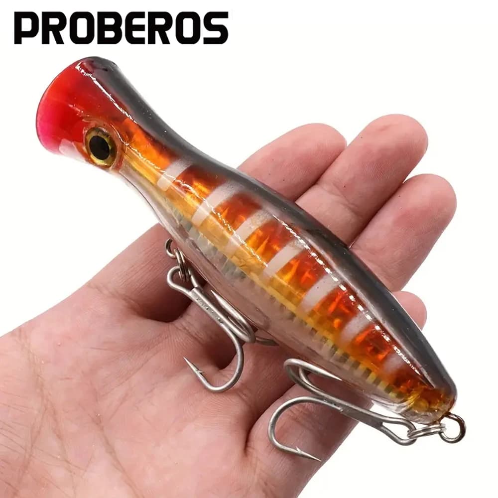 Leurre Popper Proberos 13cm 43g pour Carpe avec 2 Hameçons Triples, Appât Dur Pêche en Eau Douce