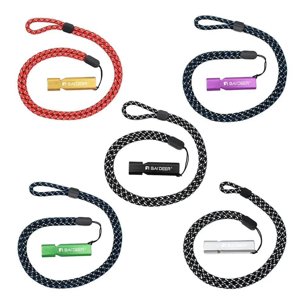 Sifflet d'urgence aluminium avec corde paracorde - Signal de sécurité puissant pour pêche chasse randonnée