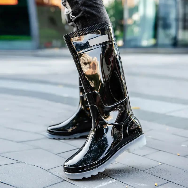 Bottes pluie jaunes hautes homme sans lacets PVC pour pêche agriculture et extérieur