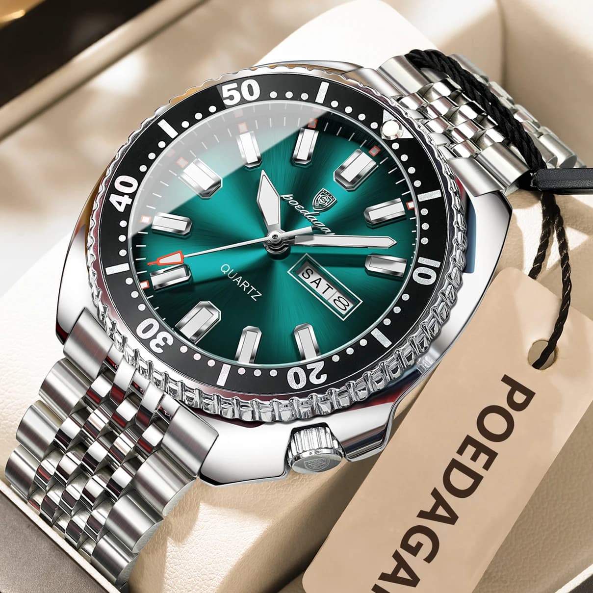 Montre Homme Luxe POEDAGAR Quartz Étanche Sport Élégante Date Semaine Luminieuse Acier