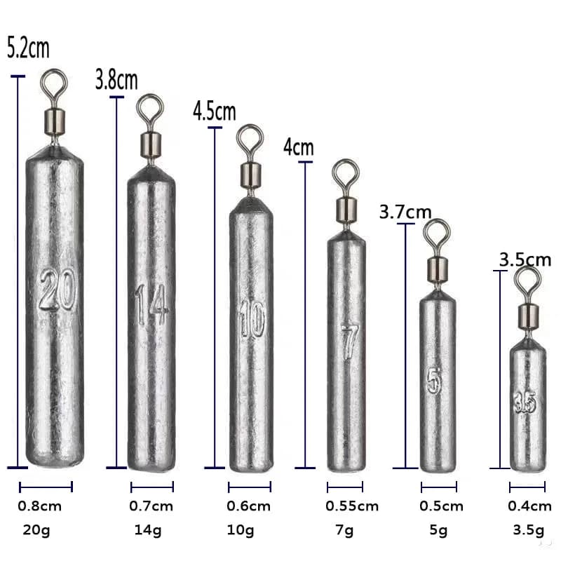 Plombs drop shot 5 pièces 3.5g à 20g tube bullet rapide avec émerillon pour pêche verticale et précise