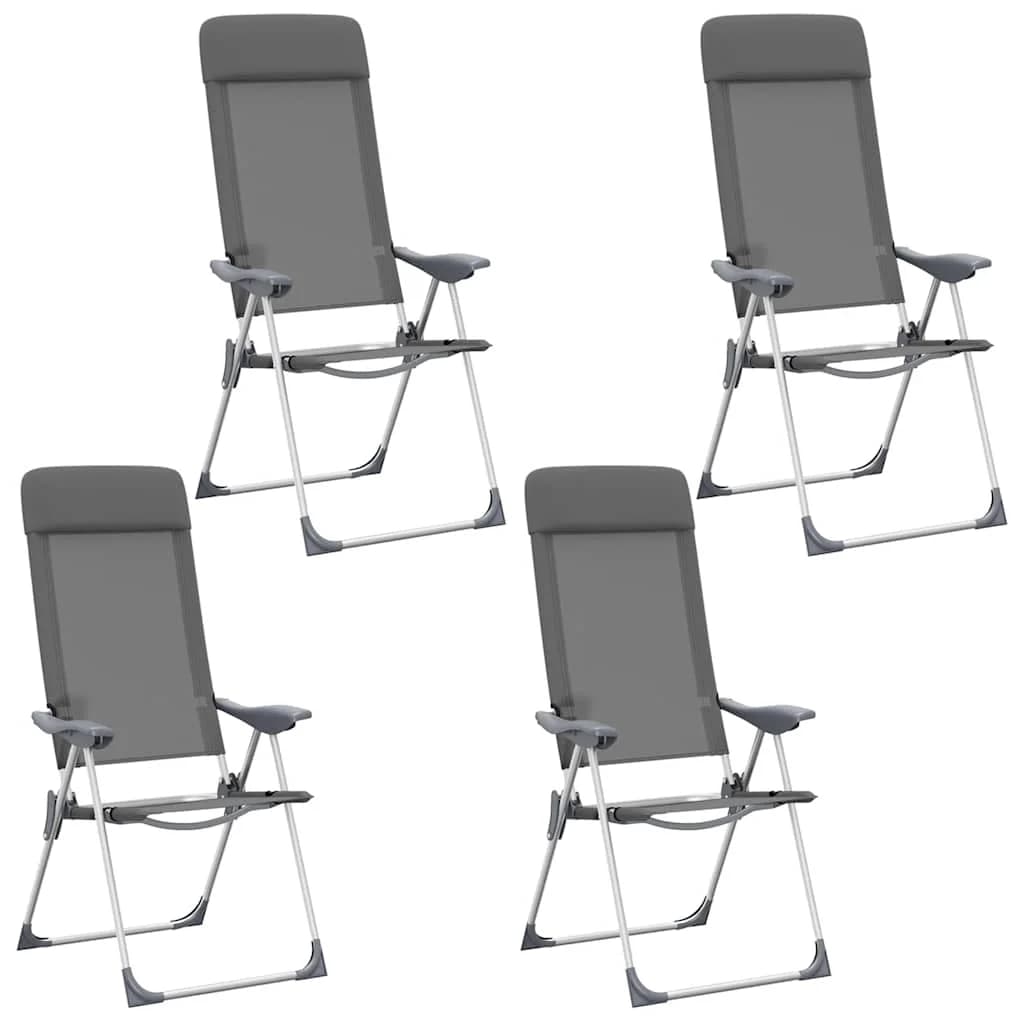 Lot 4 chaises camping pliables grises aluminium légères durables stables pour pêche, chasse et voyage