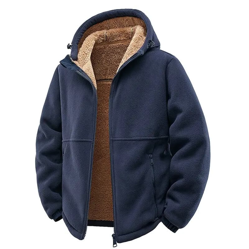Manteau laine d'agneau épais couleur unie - Veste chaude coupe-vent taille plus homme