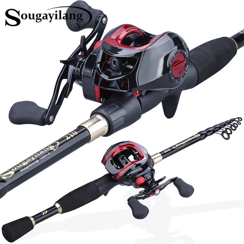 Combo pêche Sougayilang canne télescopique portable 1.8-2.4m et moulinet 17+1BB ratio 7.1:1