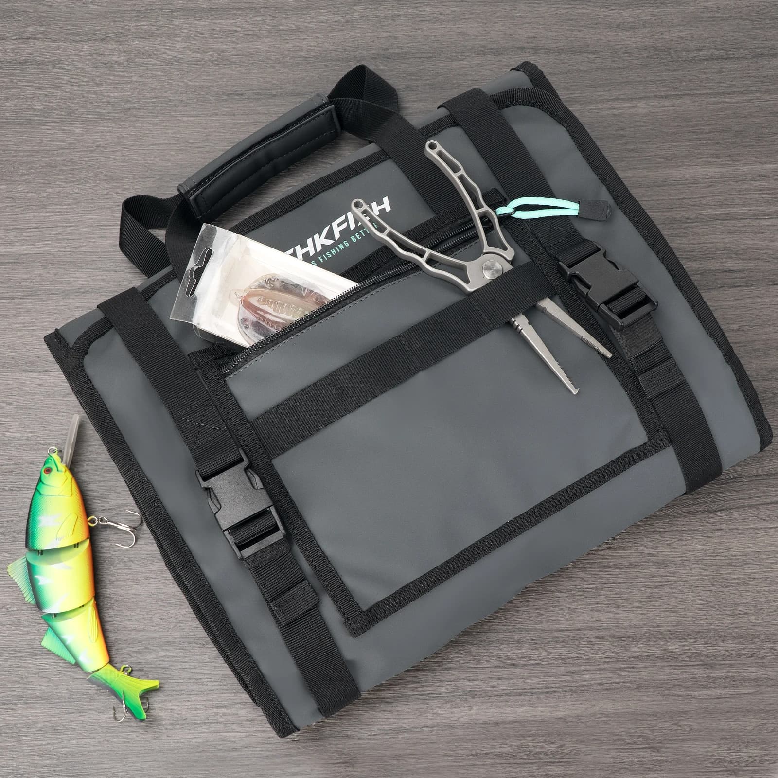 Sac organisateur étanche THKFISH pour poppers et leurres durs avec 7/8 poches pliable grande capacité