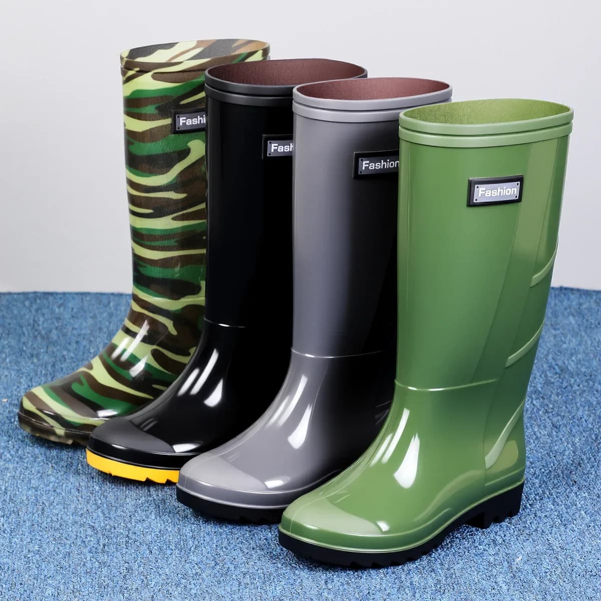 Bottes de sécurité homme tube haut grises imperméables chantier protection camouflage camping chaussures eau