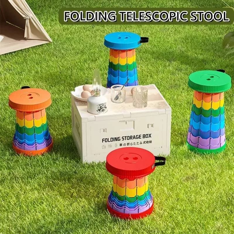 Tabouret pliant réglable en hauteur arc-en-ciel 2025 - PP portable pour camping et pêche