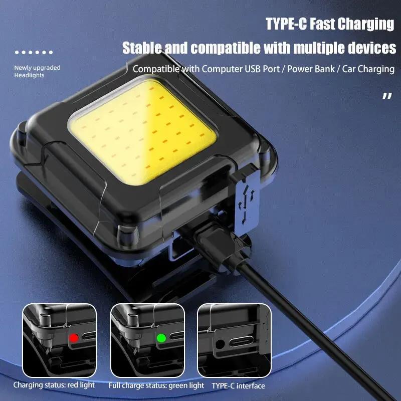 Mini frontale COB LED rechargeable pour clés de pêcheur, lampe de travail portable étanche