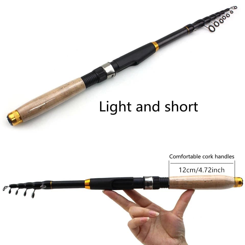 Canne télescopique portable fibre carbone avec poignée liège 1.8M à 3.6M pour pêche voyage