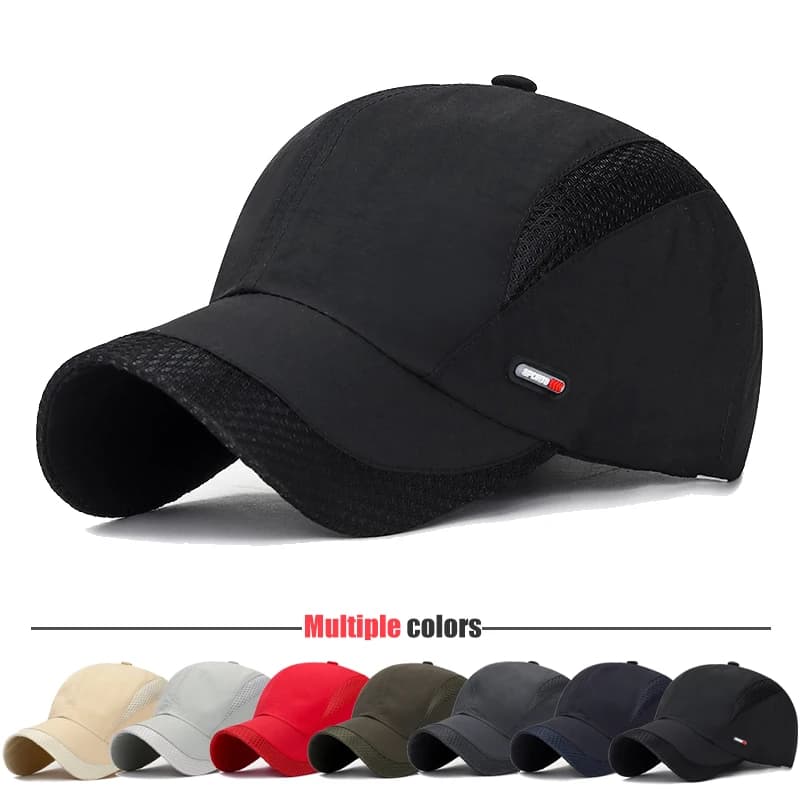 Chapeau soleil mesh rouge étiquette cuir pêche sport outdoor séchage rapide protection UV été