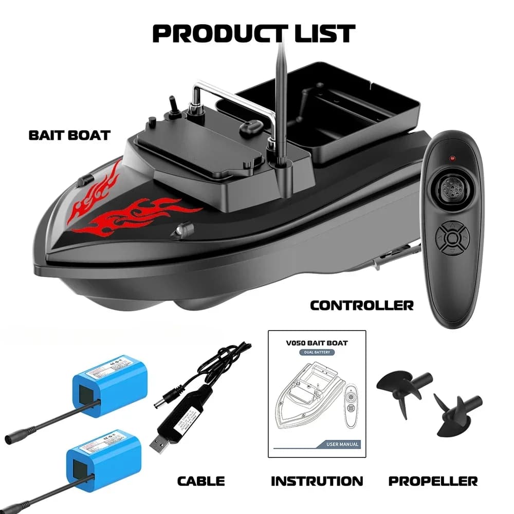 Bateau appât télécommandé VWVIVIDWORLD 500m - 2kg charge vitesse fixe étanche 4 lumières nuit