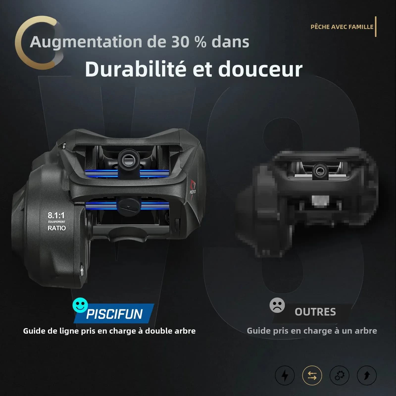 Moulinet baitcasting Piscifun Torrent II 100 - 9KG drag carbone, 191g léger, frein magnétique