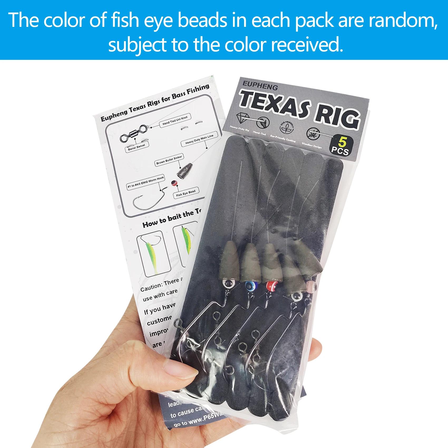 Set de 5 Texas Rigs pré-montés Eupheng pour pêche du black bass - hameçons et plombs inclus