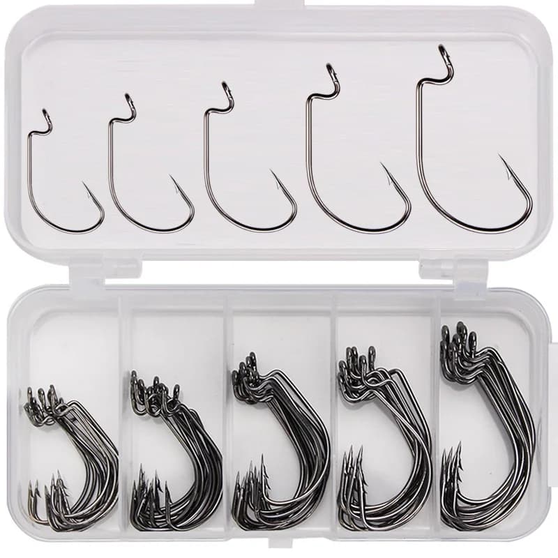 Hameçons de pêche robustes en acier haute teneur en carbone pour leurres souples - 50 pièces multi-tailles
