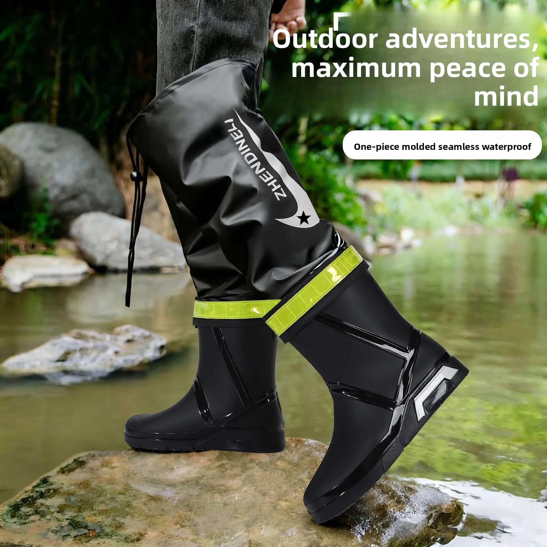 Bottes de pluie homme longues tube haut genou étanches travail anti-dérapantes livraison inondation