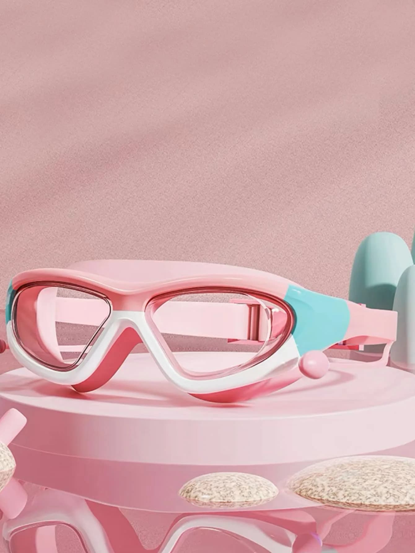 Lunettes de natation enfant grand cadre HD étanches - Anti-buée avec bouchons d'oreilles connectés