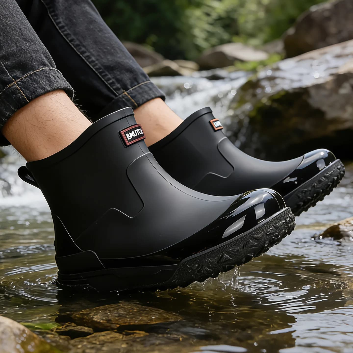 Bottes Chelsea grises pluie PVC imperméables mode printemps automne antidérapantes chaussures extérieur tendance