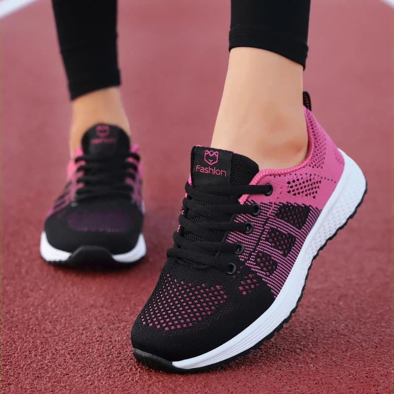 Chaussures casual femme mesh respirantes lacets plates sneakers pêche marche confort rose noir blanc