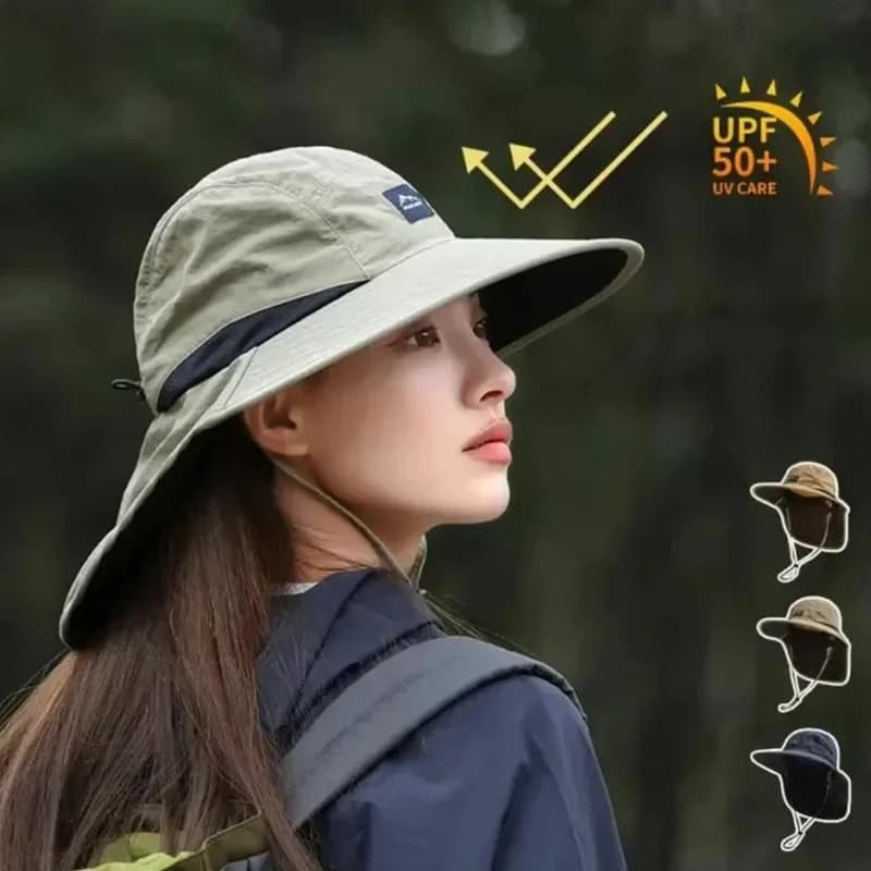 Chapeau pêcheur anti-vent séchage rapide avec rabat nuque - Protection UV pour activités outdoor