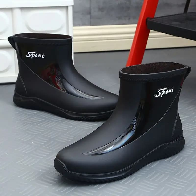 Bottes de pêche courtes homme hiver doublées polaire imperméables résistantes mode PVC extérieur