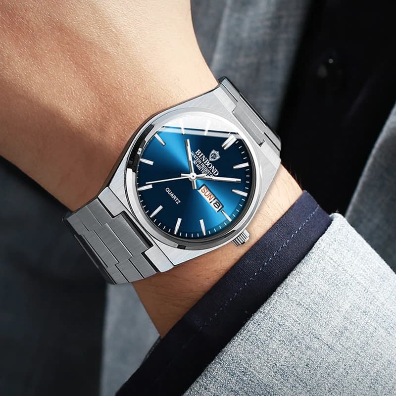 Montre homme luxe BINBOND quartz acier inoxydable étanche affichage date semaine lumineuse business