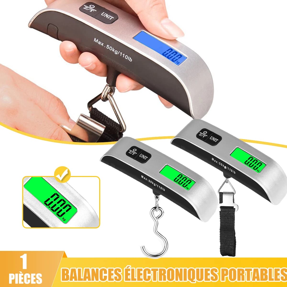 Pèse-bagage électronique portable LCD 50kg - Balance digitale de voyage pour valise sac de pêche et équipement