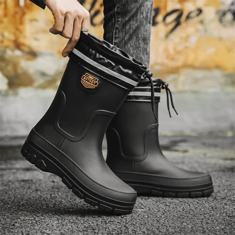 Bottes de pluie homme mi-mollet doublées polaire pêche toutes saisons antidérapantes