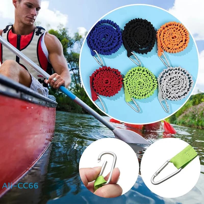 Longe élastique réglable pour pagaie de kayak et canne à pêche - Sécurité navigation avec mousqueton