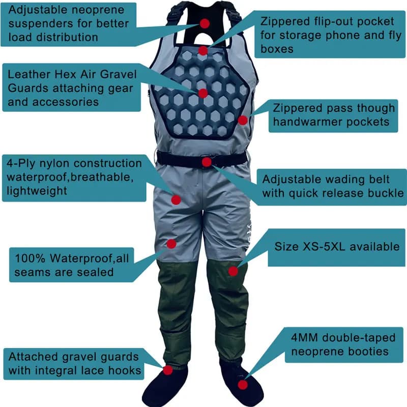 Waders pêche à la mouche 4-ply - Combinaison respirante durable pour canard et pêche sportive