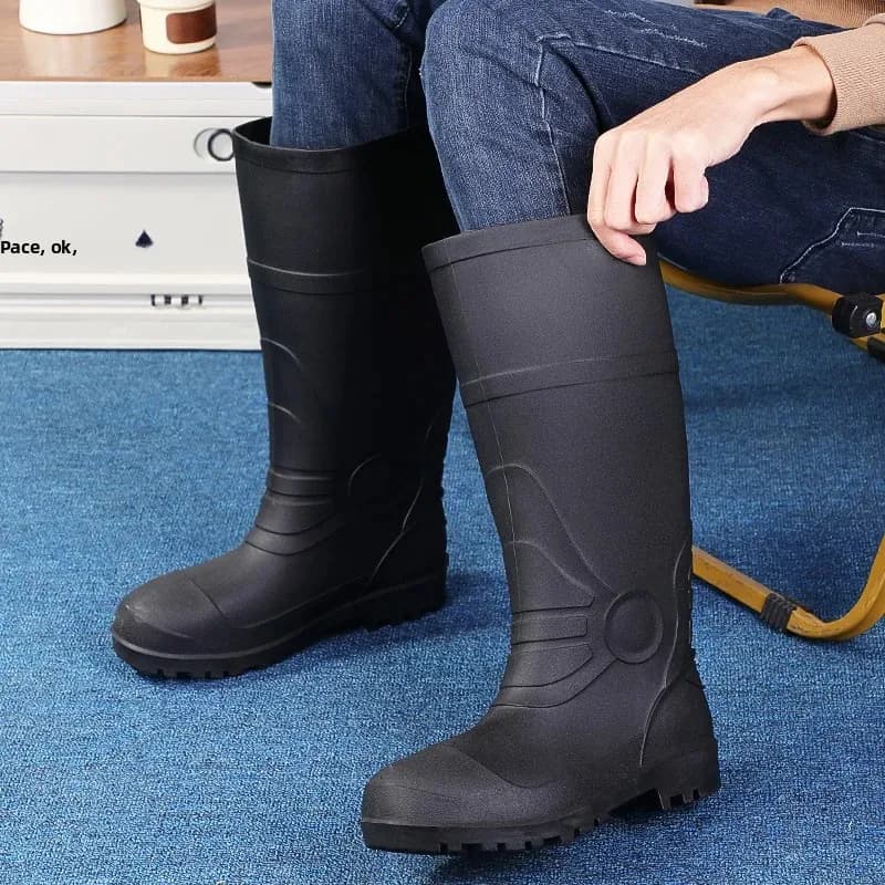 Bottes de pluie homme haut tube caoutchouc givré vert épaissi jaune imperméables travaux ferme agricole