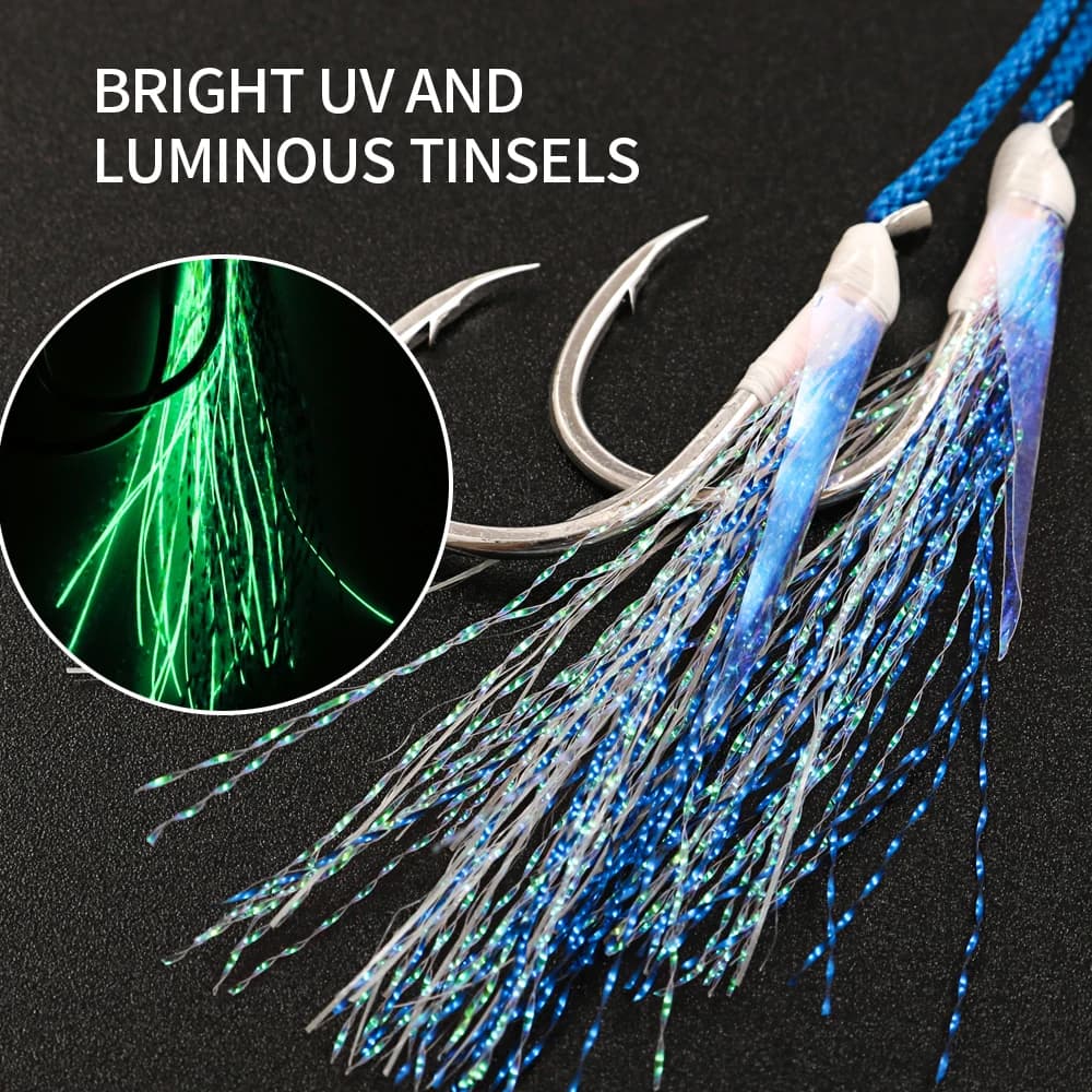 Hameçons doubles assistés JIGGING PRO pour jigging en mer - modèles 1/0 à 4/0 haute résistance