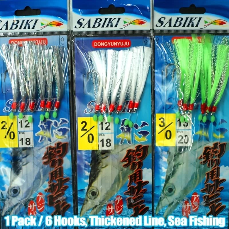Montages Sabiki pré-montés 1 pack/6 hameçons acier carbone - Rigs pêche mer lignes épaissies