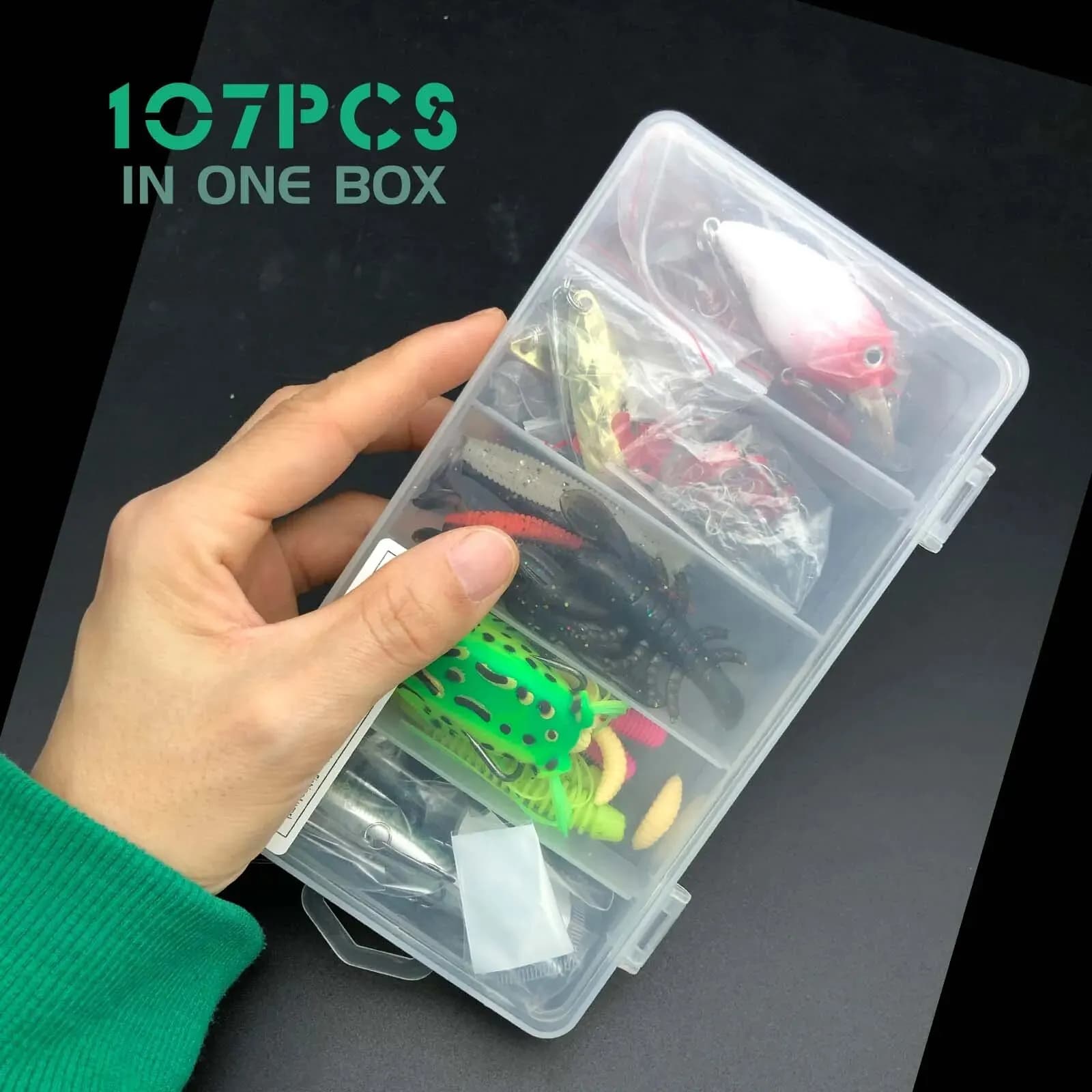 Kit de pêche leurres souples et durs avec cuillères métalliques pour brochet et perche coffret rangement