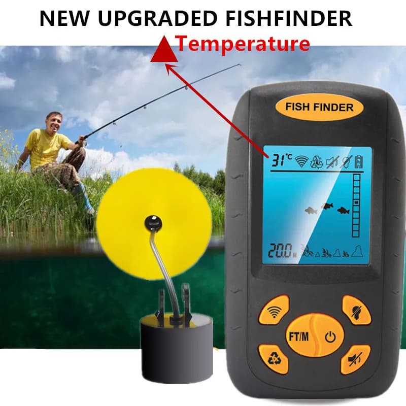 FindFish sondeur portable intelligent avec alarme et transducteur pour détection poissons jusqu'à 100m