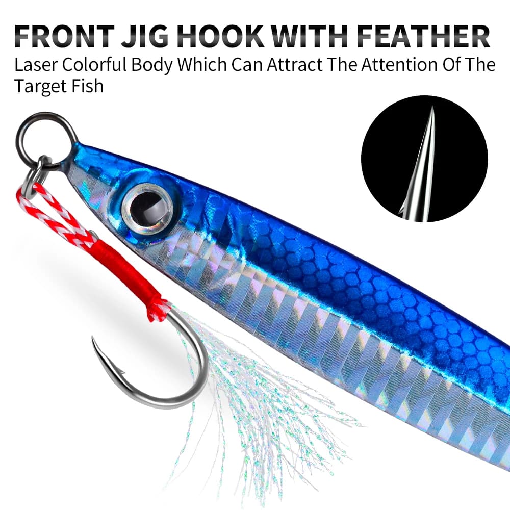 Jig métal PROBEROS 10-60g avec yeux 3D - Leurre bionique pour pêche du bord en mer et surfcasting