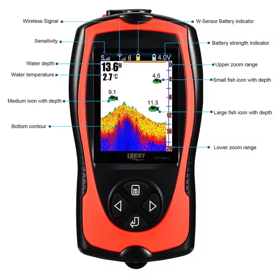 Détecteur de poissons sans fil FF1108-1CWLA - Sonar portable rechargeable avec portée 45M pour pêche