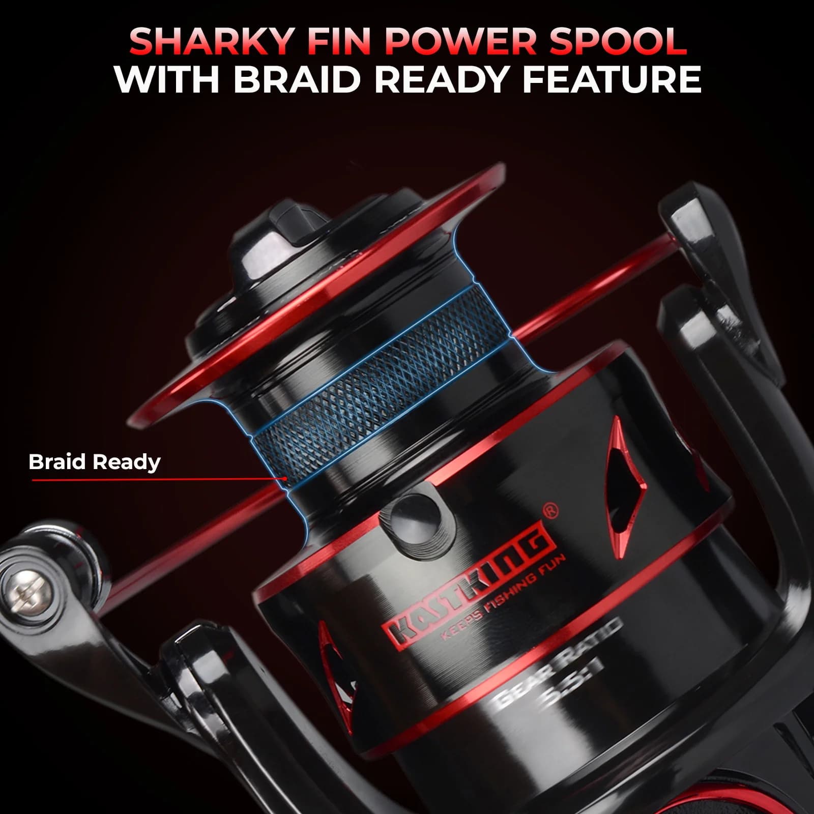 Moulinet spinning KastKing Sharky Baitfeeder III avec drag carbone pour pêche au vif et live liner