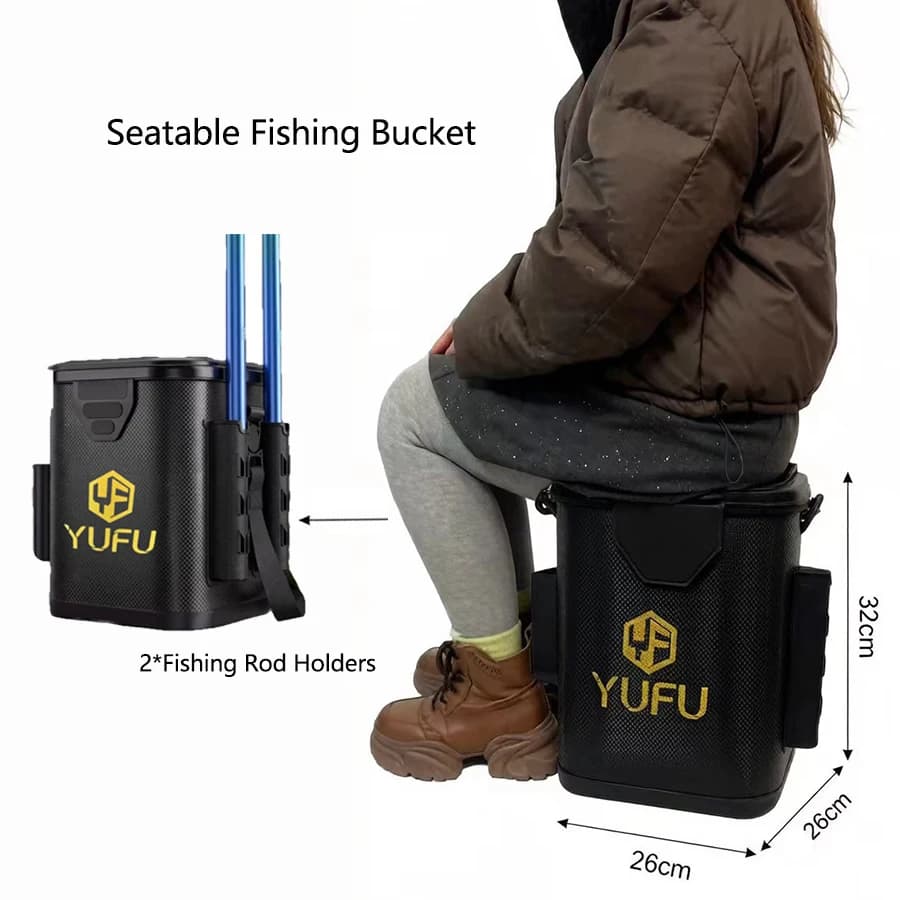 Seau de pêche pliable EVA portable avec filet et corde pour la pêche en extérieur et maison