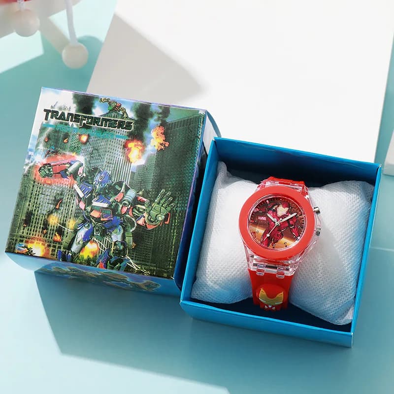 Montre enfant Mickey et Spiderman avec lampe - Bracelet silicone étanche pour jeunes pêcheurs