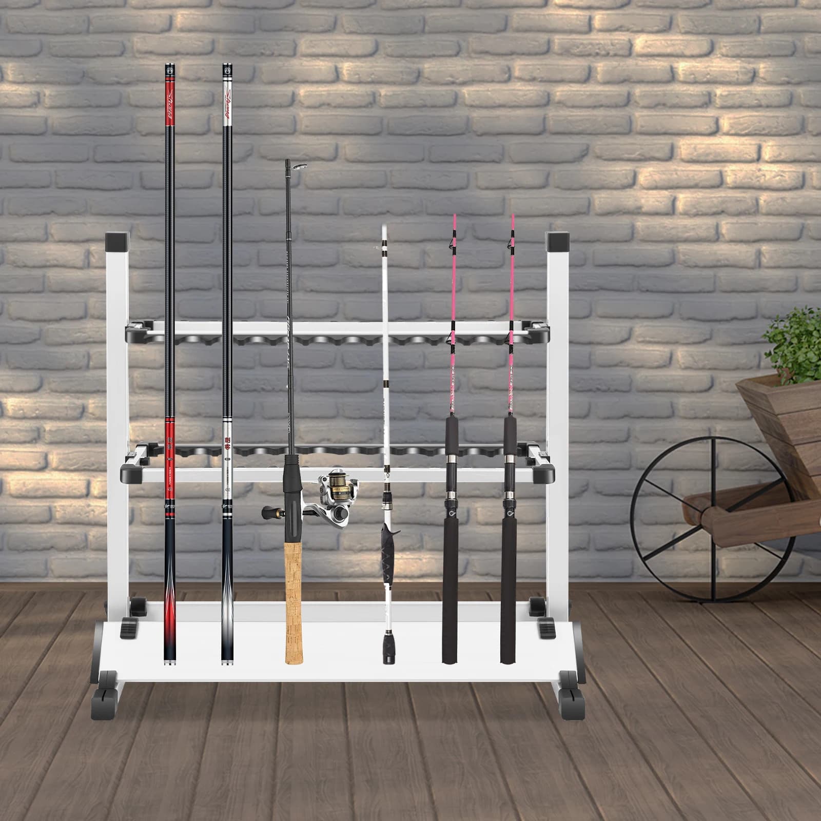 Rangement cannes à pêche rack 24 porte-cannes aluminium portable support rapide accessoires pêche organisateur